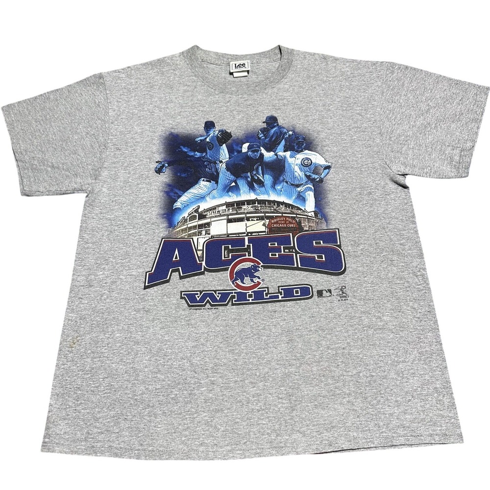 Vintage Y2K Chicago Cubs Aces Wild Gray T-Shirt Size Large MLB Wrigley Field